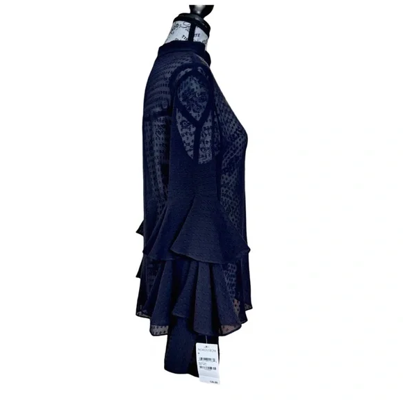 Olivia Palermo x Chelsea Blouse w/ Bell Sleeves & Mandarin Collar. Navy. Medium - Picture 4 of 12